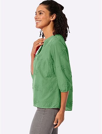 Chemisier en pur coton avec broderie florale et manches 3/4 - Taille standard - Witt