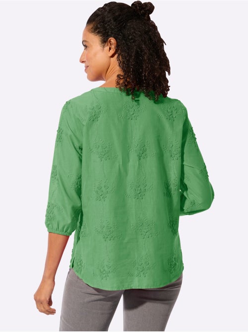 Chemisier en pur coton avec broderie florale et manches 3/4 - Taille standard - Witt - Kiabi Chemisier en pur coton avec broderie florale et manches 3/4 - Taille standard - Witt - Kiabi