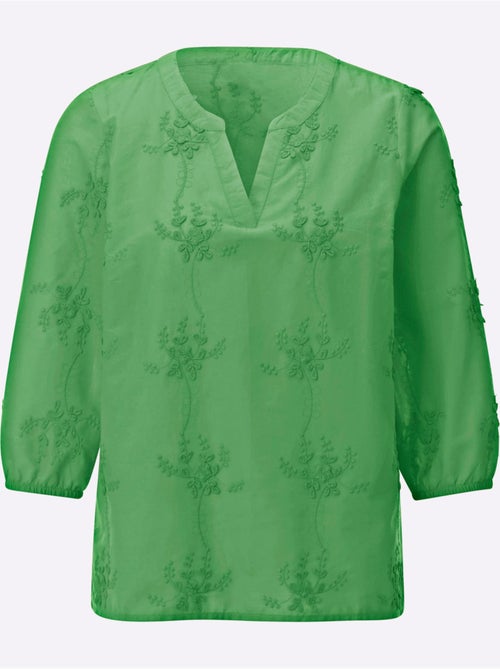 Chemisier en pur coton avec broderie florale et manches 3/4 - Taille standard - Witt - Kiabi Chemisier en pur coton avec broderie florale et manches 3/4 - Taille standard - Witt - Kiabi