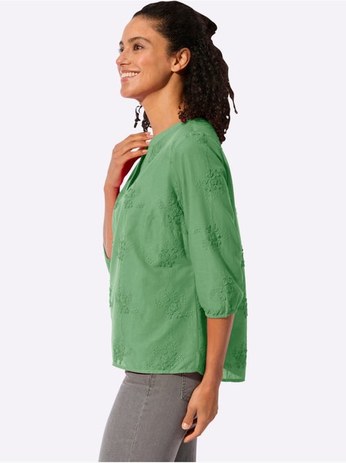 Chemisier en pur coton avec broderie florale et manches 3/4 - Taille standard - Witt - Kiabi Chemisier en pur coton avec broderie florale et manches 3/4 - Taille standard - Witt - Kiabi