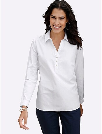 Chemisier en pur coton avec col chemise et manches longues - taille standard - moda vilona