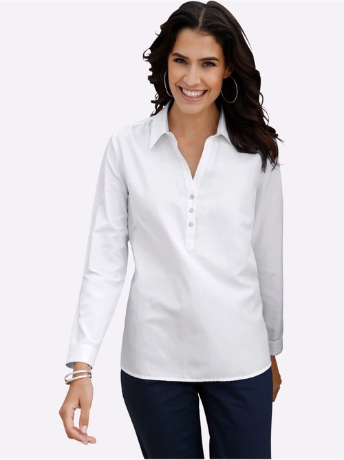 Chemisier en pur coton avec col chemise et manches longues - taille standard - moda vilona - Kiabi Chemisier en pur coton avec col chemise et manches longues - taille standard - moda vilona - Kiabi