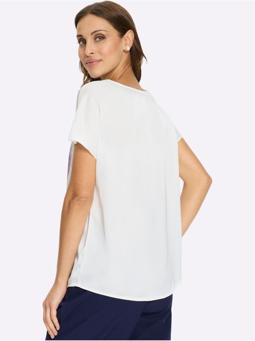 Chemisier en satin avec col arrondi et mancherons fleuri et ourlet arrondi - Taille standard - Witt - Kiabi