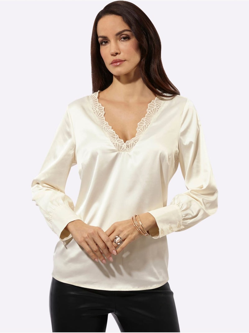 Chemisier En Satin En Polyester Recyclé - Taille Standard - Helline Ivoire - Kiabi