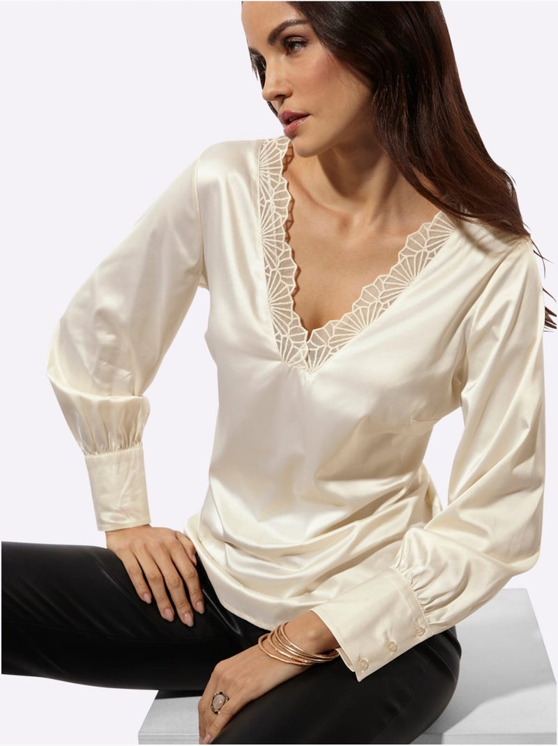 Chemisier En Satin En Polyester Recyclé - Taille Standard - Helline Ivoire - Kiabi