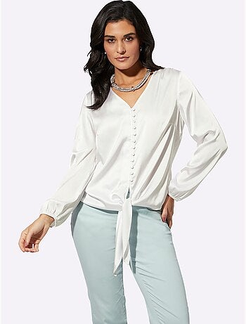 Chemisier En Satin Encolure En V Affinante - Taille Standard - Helline