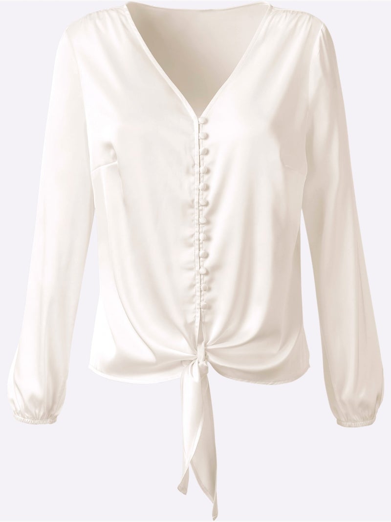Chemisier En Satin Encolure En V Affinante - Taille Standard - Helline Ecru - Kiabi