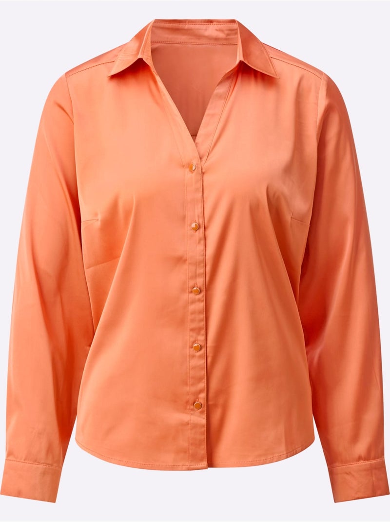 Chemisier En Satin Imitation Satin - Taille Standard - Helline Orange - Kiabi