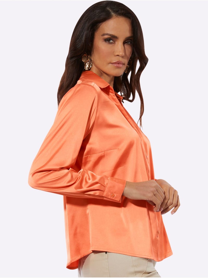 Chemisier En Satin Imitation Satin - Taille Standard - Helline Orange - Kiabi