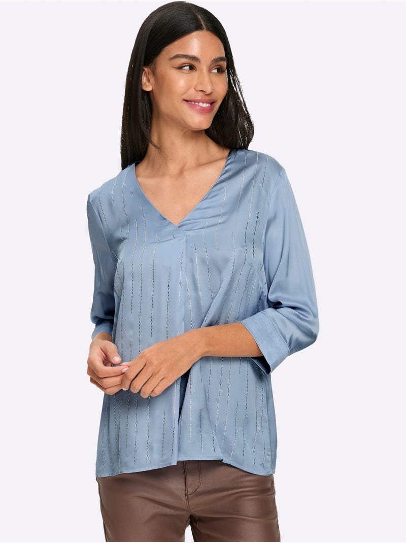 Chemisier En Satin Petites Pierres Brillantes Fantaisie - Taille Standard - Helline Bleu ciel - Kiabi