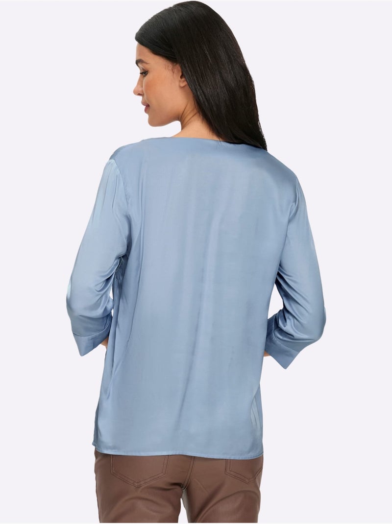 Chemisier En Satin Petites Pierres Brillantes Fantaisie - Taille Standard - Helline Bleu ciel - Kiabi
