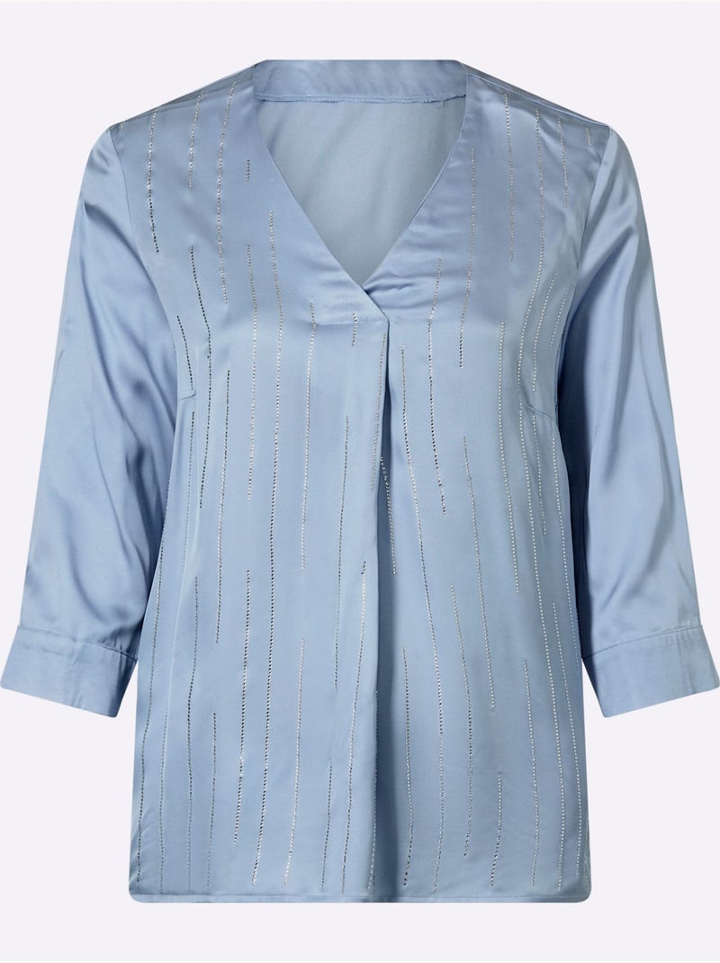 Chemisier En Satin Petites Pierres Brillantes Fantaisie - Taille Standard - Helline Bleu ciel - Kiabi