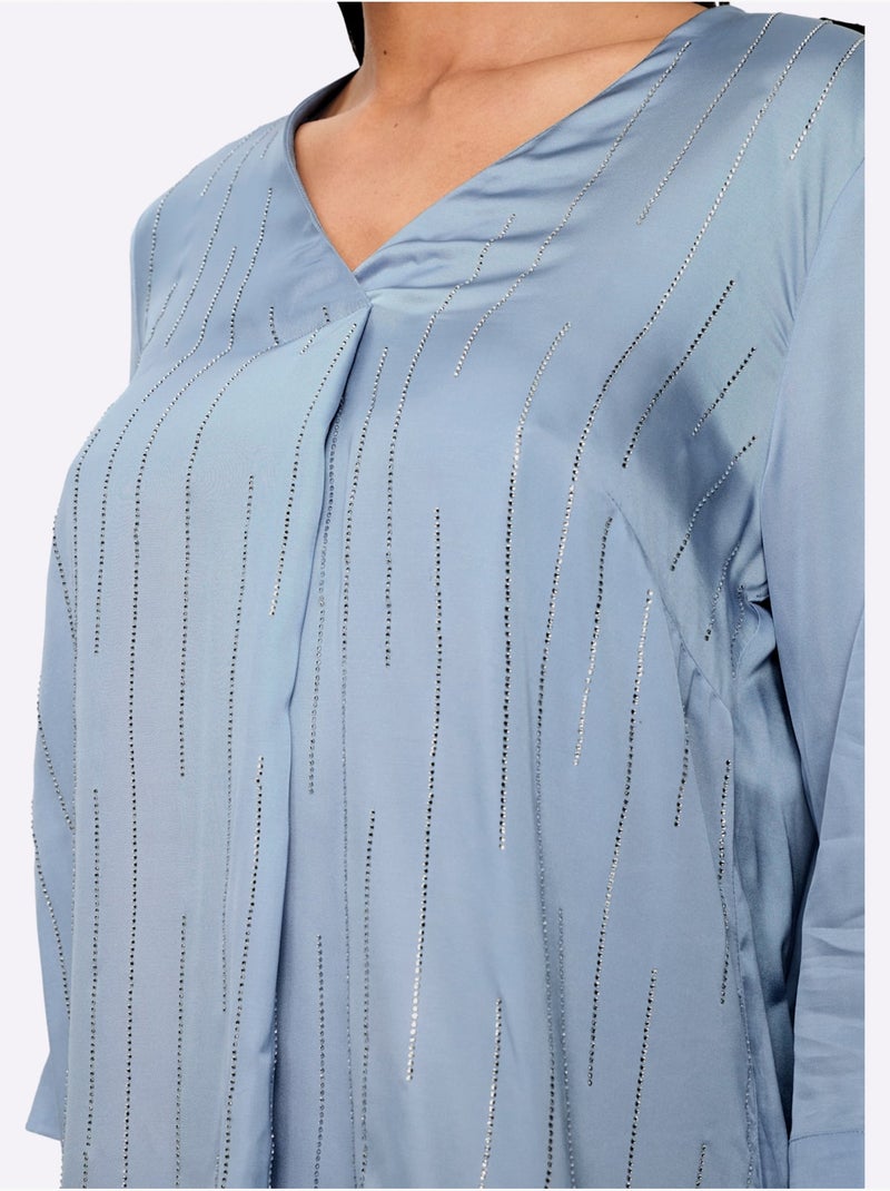 Chemisier En Satin Petites Pierres Brillantes Fantaisie - Taille Standard - Helline Bleu ciel - Kiabi