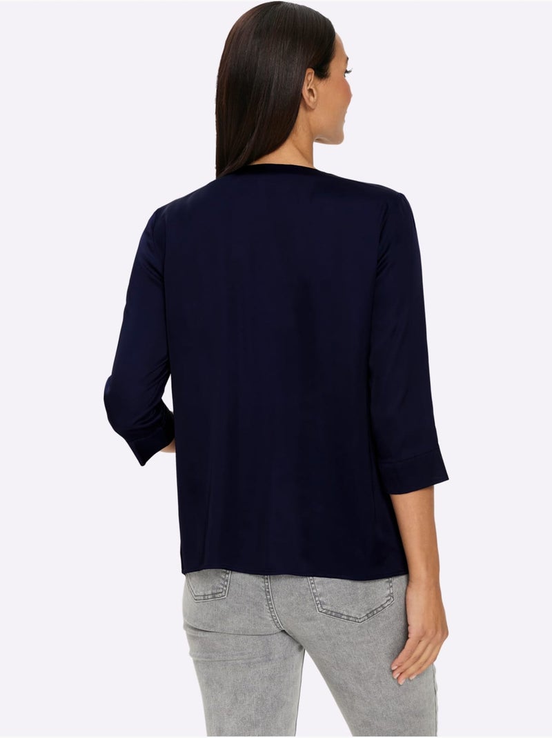 Chemisier En Satin Petites Pierres Brillantes Fantaisie - Taille Standard - Helline Bleu marine - Kiabi