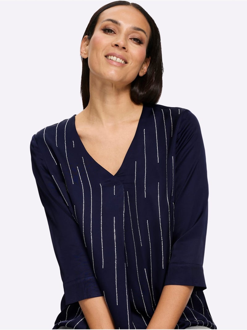 Chemisier En Satin Petites Pierres Brillantes Fantaisie - Taille Standard - Helline Bleu marine - Kiabi