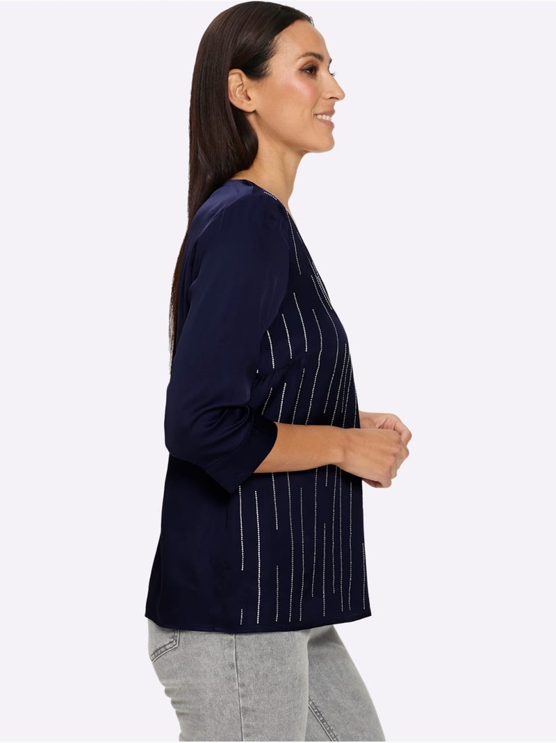 Chemisier En Satin Petites Pierres Brillantes Fantaisie - Taille Standard - Helline Bleu marine - Kiabi