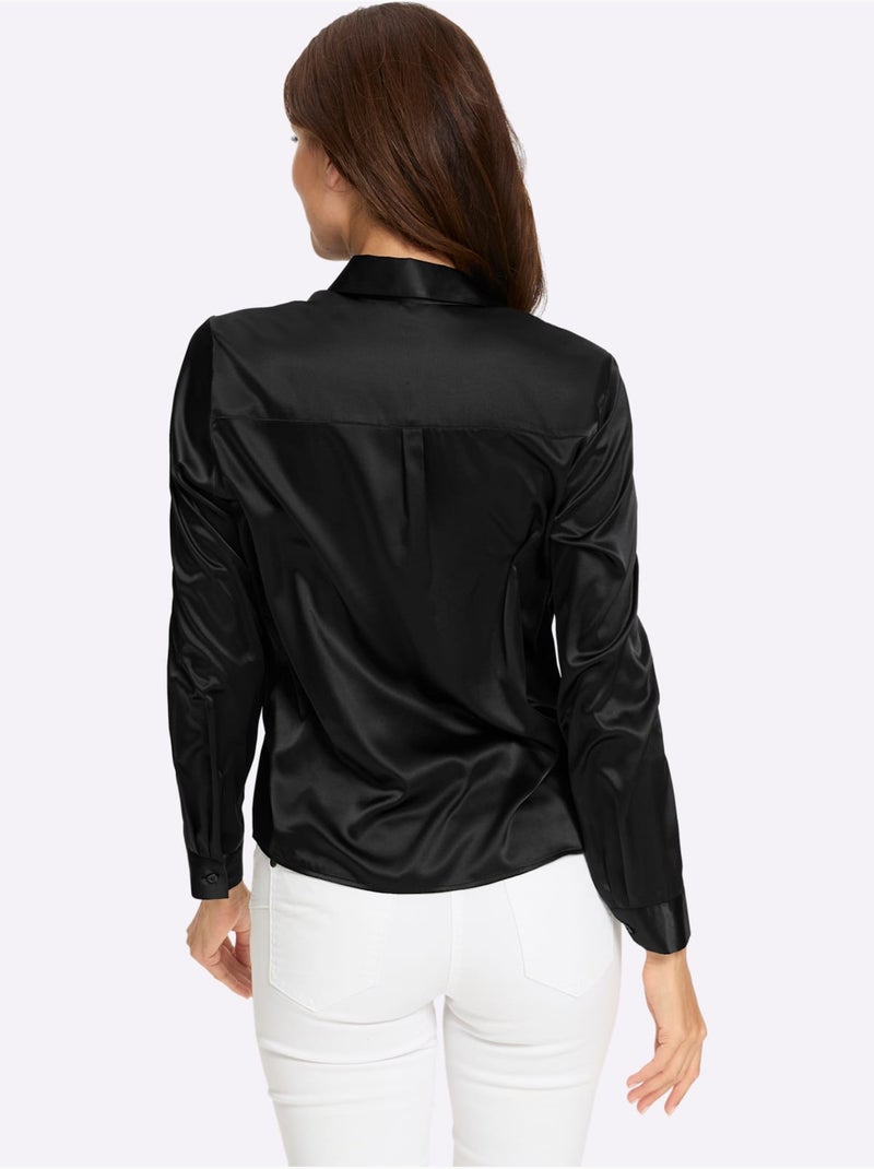 Chemisier En Satin Qualité Satin Brillante - Taille Standard - Helline Noir - Kiabi