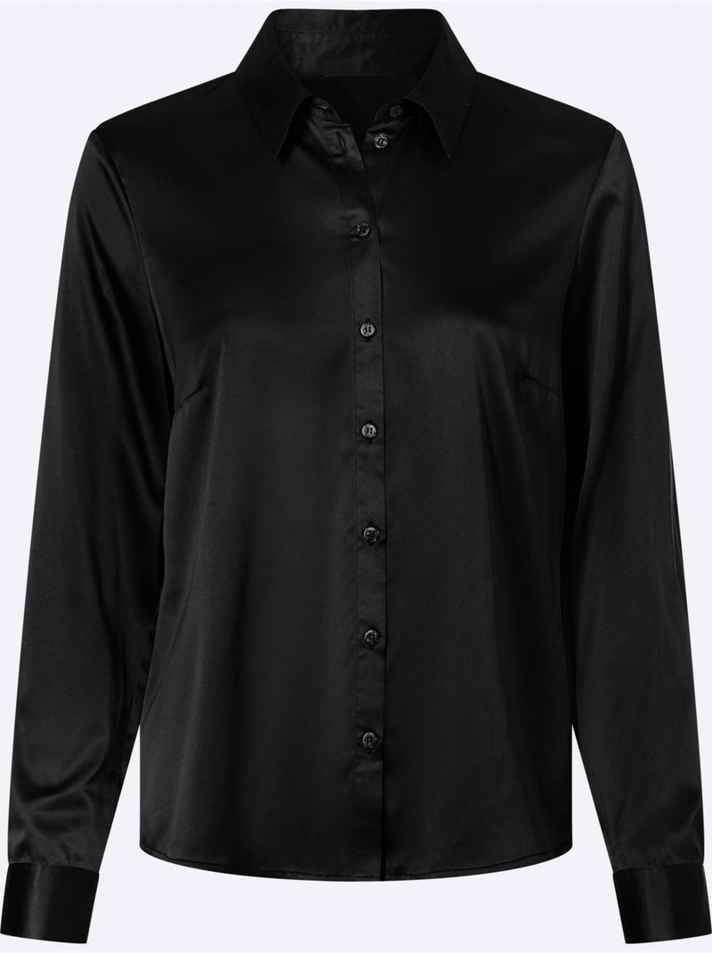 Chemisier En Satin Qualité Satin Brillante - Taille Standard - Helline Noir - Kiabi