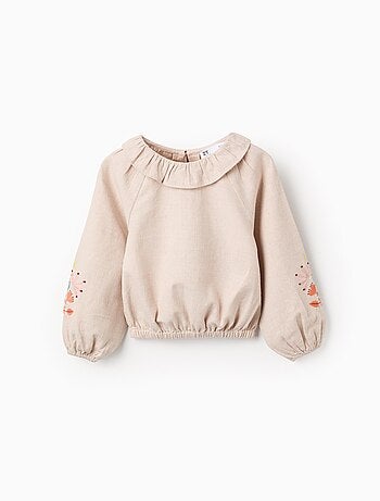 Chemisier en Sergé à Volants et Broderie De Fleurs