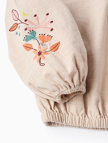 Chemisier en Sergé à Volants et Broderie De Fleurs