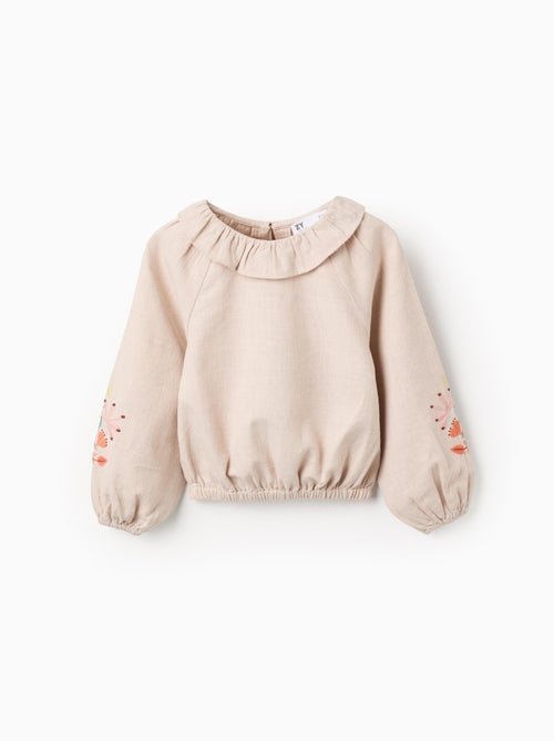 Chemisier en Sergé à Volants et Broderie De Fleurs - Kiabi