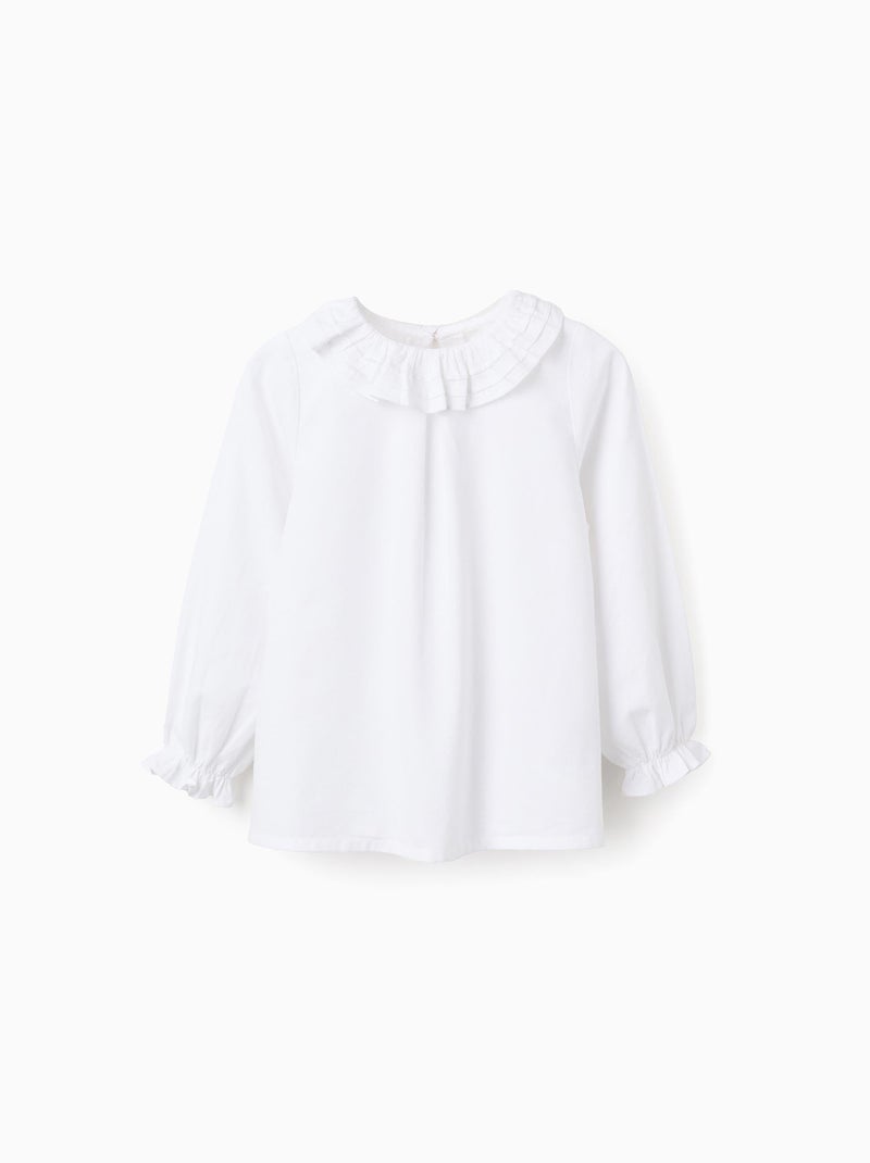 Chemisier en Sergé de Coton à Volants Blanc - Kiabi