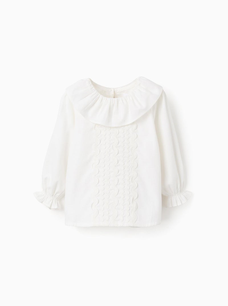 Chemisier en Sergé de Coton avec Rubans Ondulés Beige clair - Kiabi