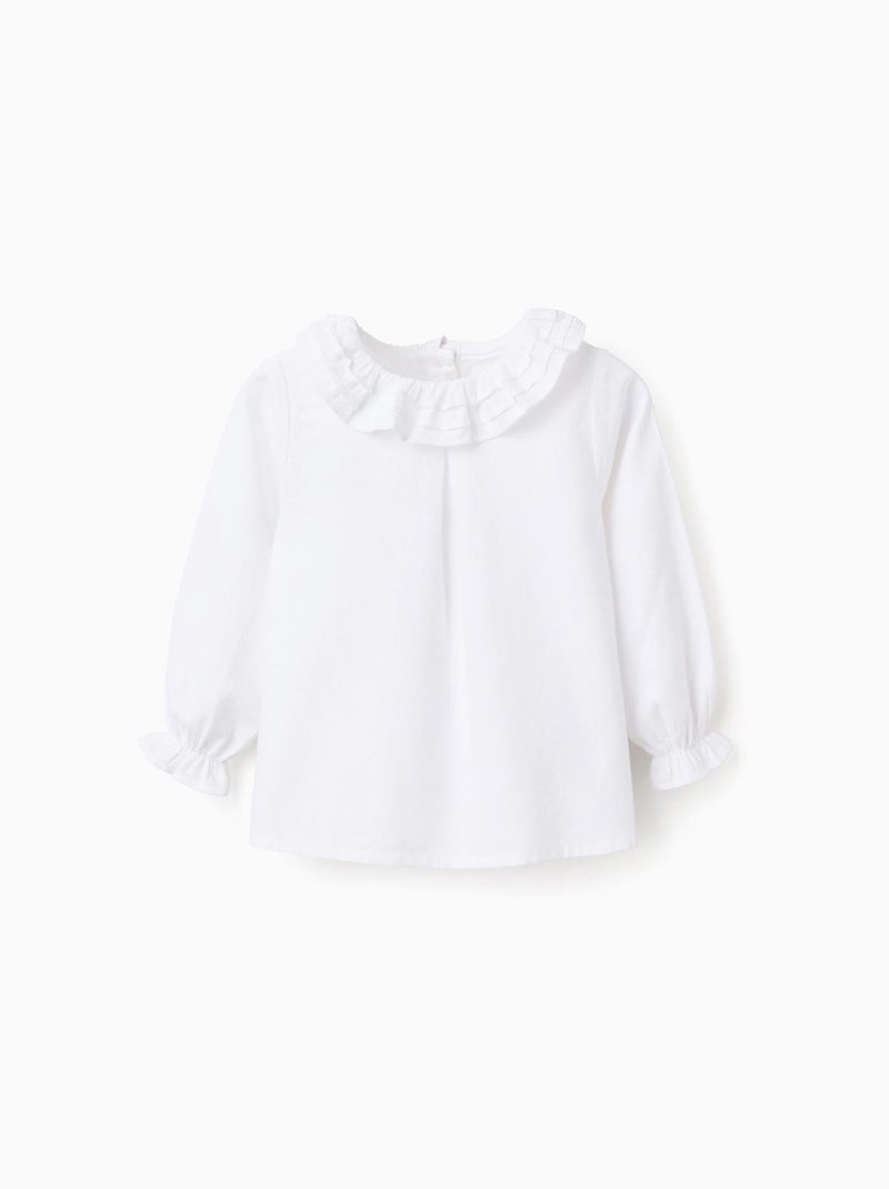 Chemisier en Sergé de Coton avec Volants Blanc - Kiabi