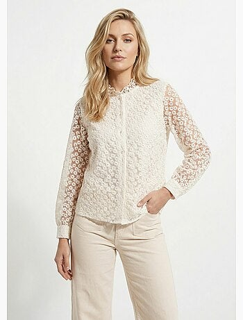 Chemisier en tulle rebrodé de fleurs - AFIBEL