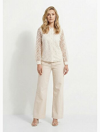 Chemisier en tulle rebrodé de fleurs