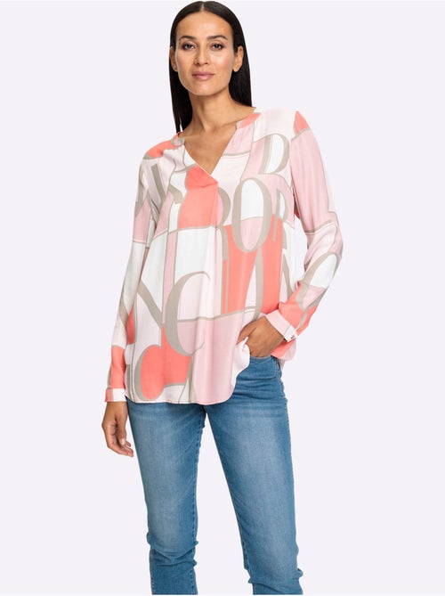 Chemisier en viscose à motif géométrique et manches longues - Taille standard - Helline - Kiabi Chemisier en viscose à motif géométrique et manches longues - Taille standard - Helline - Kiabi