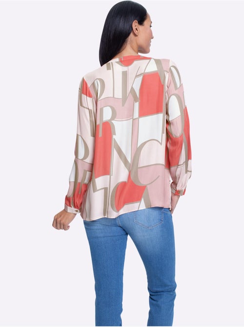 Chemisier en viscose à motif géométrique et manches longues - Taille standard - Helline - Kiabi Chemisier en viscose à motif géométrique et manches longues - Taille standard - Helline - Kiabi