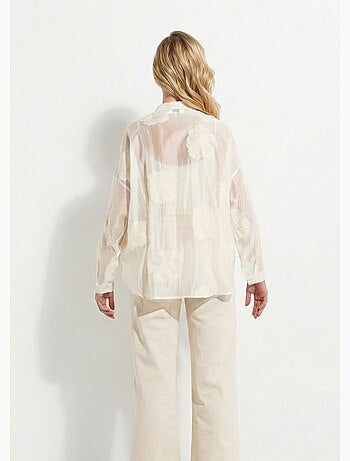 Chemisier en voile, broderies camelias - AFIBEL