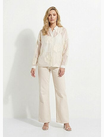 Chemisier en voile, broderies camelias - AFIBEL