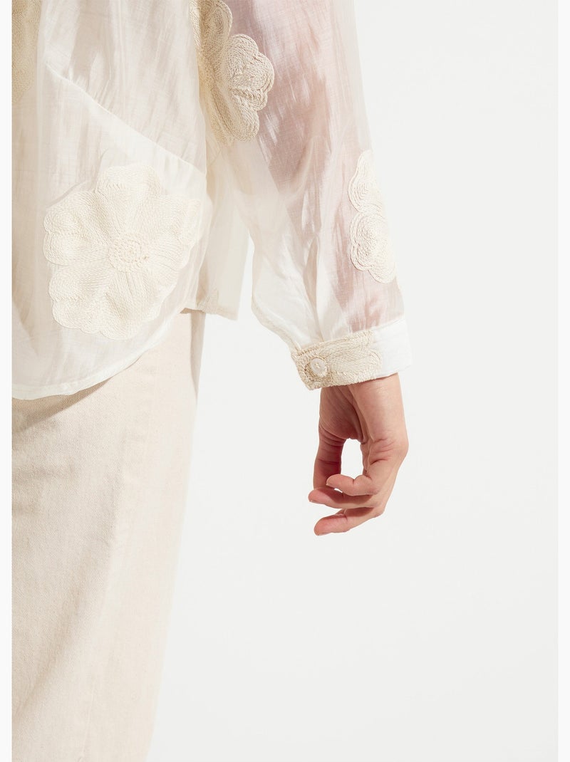 Chemisier en voile, broderies camelias - AFIBEL Blanc - Kiabi