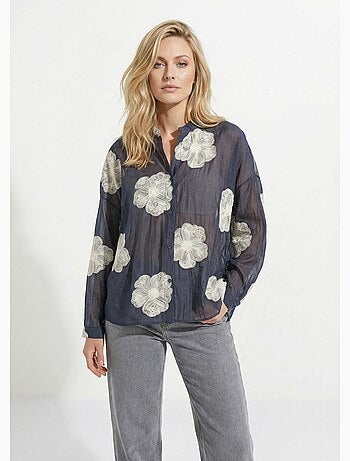 Chemisier en voile, broderies camelias - AFIBEL