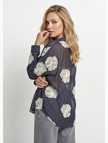 Chemisier en voile, broderies camelias - AFIBEL