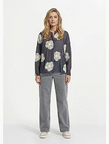 Chemisier en voile, broderies camelias - AFIBEL