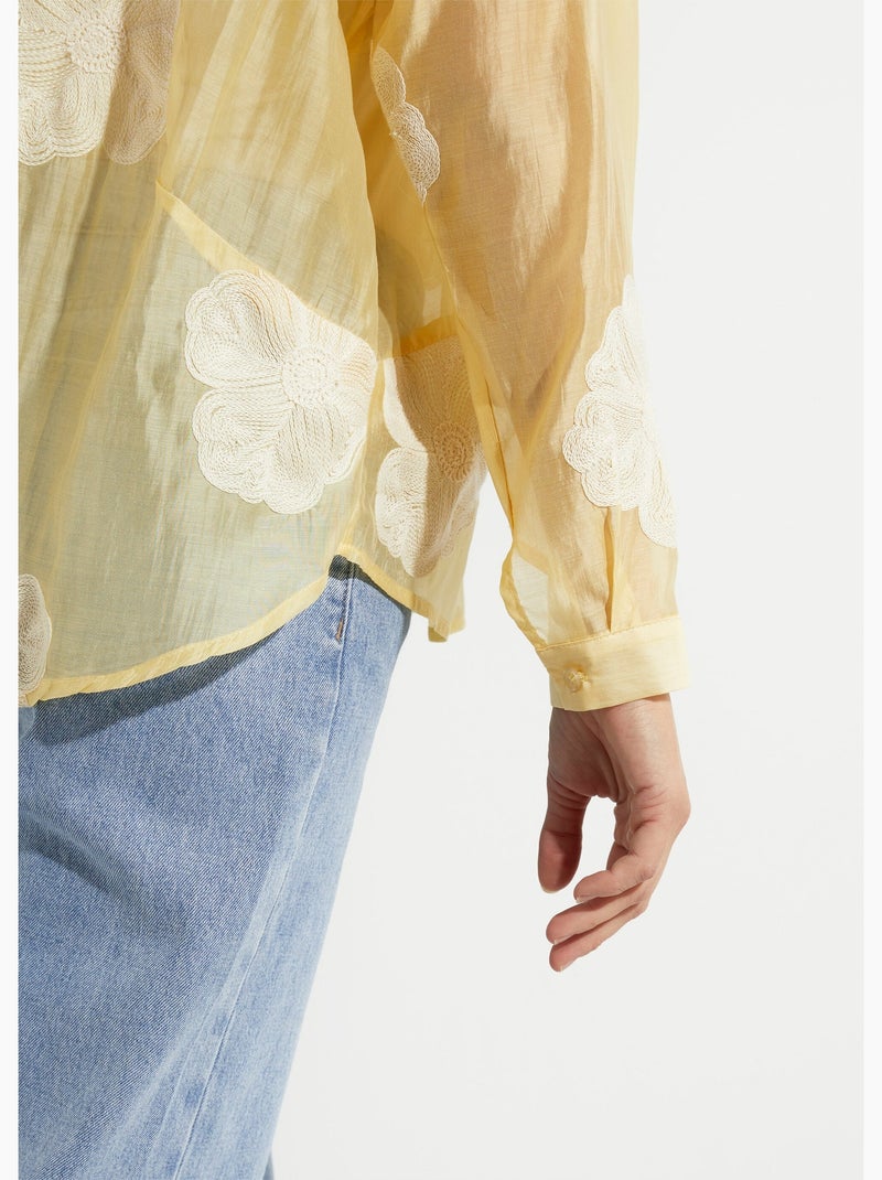 Chemisier en voile, broderies camelias - AFIBEL Jaune - Kiabi