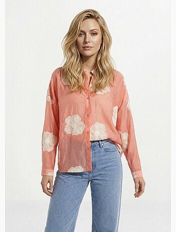 Chemisier en voile, broderies camelias