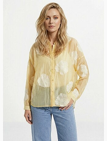 Chemisier en voile, broderies camelias