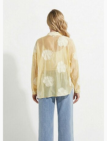 Chemisier en voile, broderies camelias