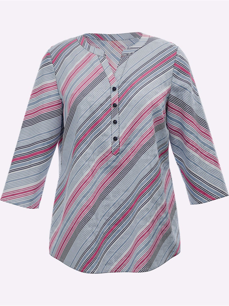 Chemisier encolure arrondie avec petit v - taille standard - moda vilona Bleu Bleu marine Blanc - Kiabi