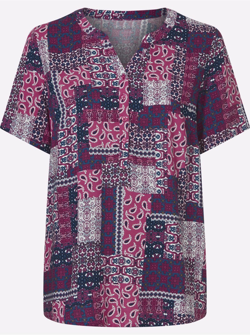 Chemisier Encolure Arrondie Avec Petit V - Taille Standard - Moda Vilona Bleu Mauve - Kiabi