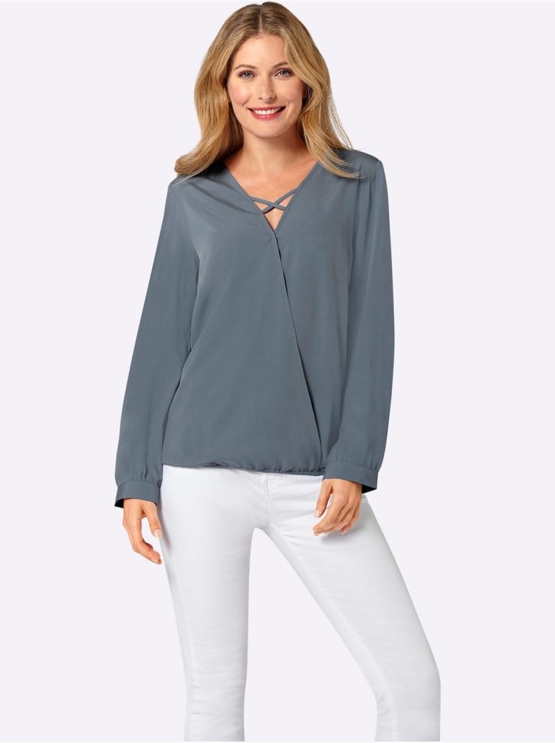 Chemisier encolure extravagante - taille standard - witt Bleu gris - Kiabi