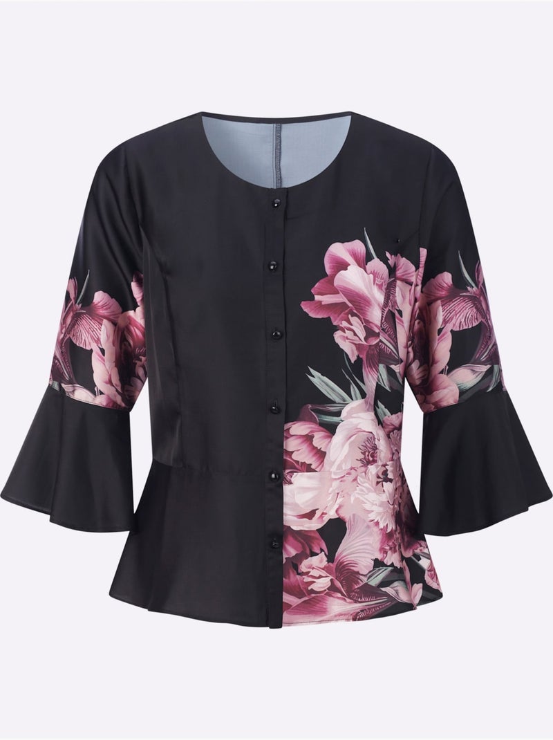 Chemisier Entretien Très Facile - Taille Standard - Helline Noir Rose - Kiabi