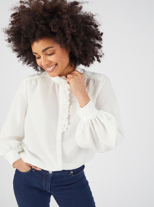 Chemisier esprit jabot brodé - Damart - Kiabi