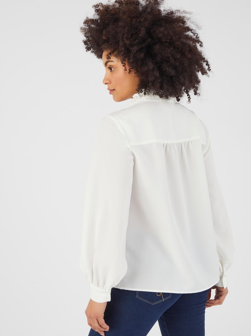 Chemisier esprit jabot brodé - Damart Blanc cassé - Kiabi