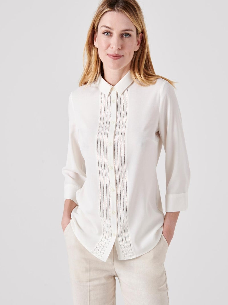 Chemisier Tunique Blanc Cassé - Manches Longues, En Polyester, Taille 3XL Femme