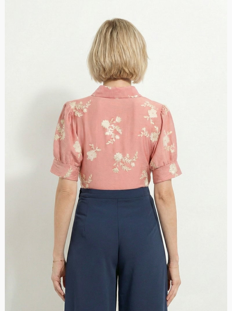 Chemisier femme brodé manches bouffantes - afibel Corail - Kiabi